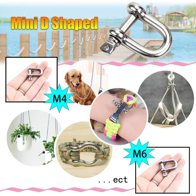 Reedny Stainless Steel 304 D Shape Shackle 5/32", 1/4", 5/16",3/8", 9/16", for Chains Wirerope Lifting Outdoor Camping Survival Rope Bracelets Or for Heavy Duty Construction (1/4" 4Pcs) - Image 5